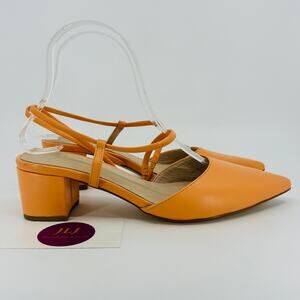 Intentionally Blank Women's Viv Orange Leather Strappy Point Toe Pumps Size 7